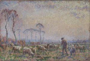 Withycombe J.G,With dog and flock of sheep in a sunlitwintry landscape,Mallams GB 2008-03-12
