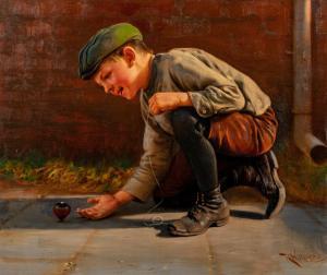 WITKOWSKI Karl 1860-1910,Boy with Spinning Top,Hindman US 2022-07-07