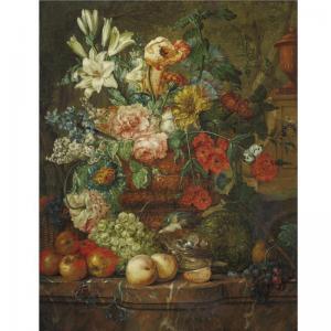 WITMAN C.F 1800-1800,STILL LIFE WITH FLOWERS AND FRUIT ON A MARBLE LEDGE,Sotheby's GB 2008-01-26