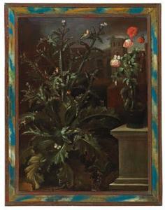 WITTHOOS Matthias 1627-1703,Large Thistle, nearby a Vase with flowers,Palais Dorotheum AT 2016-09-12