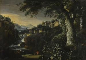 WITTHOOS Matthias 1627-1703,MOUNTAINOUS RIVER LANDSCAPE WITH RUINED BUILDINGS ,Sotheby's 2017-05-03