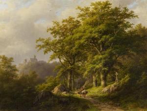 WITTKAMP Johann Bernhard 1820-1885,Landschaft mit Waldweg und Burg,1860,Van Ham DE 2019-05-16