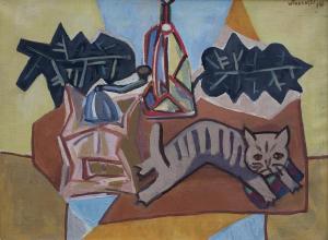 WLODARSKI Marek 1903-1960,STILL LIFE WITH A CAT,1947,Agra-Art PL 2015-12-07