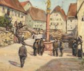 WOELKE Heinz 1888-1963,Belebter Dorfplatz mit Brunnen,1909,Kastern DE 2013-12-07