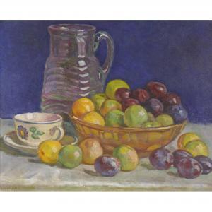 WOHLERS Julius 1867-1953,Früchtestillleben mit Karaffe und Tasse,Dobiaschofsky CH 2015-11-04