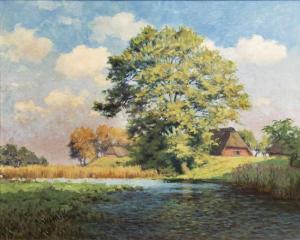 WOHLERS Julius 1867-1953,Houses by a Pond,Stahl DE 2020-02-22