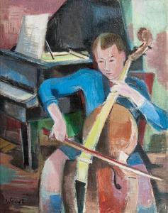 WOHLWILL Margarete 1878-1962,Boy with Cello,Stahl DE 2016-04-23