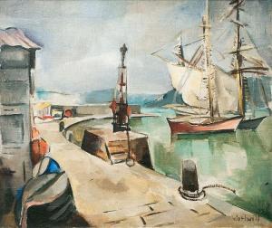 WOHLWILL Margarete 1878-1962,Harbour with Sailing Ships,Stahl DE 2015-06-20