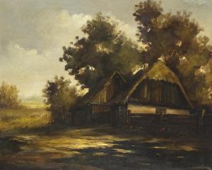 Wojtkowiak Jarosław 1952,Landscape with huts and trees,Eastbourne GB 2022-01-26
