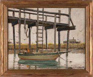 WOLCOTT Harold C 1898-1977,Boat moored below a pier,Eldred's US 2023-04-20