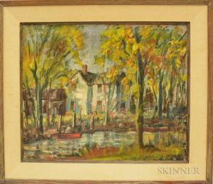 WOLCOTT Harold C 1898-1977,Fall Landscape with Pond and Houses,Skinner US 2017-07-21