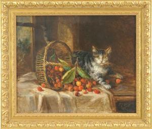 WOLF Camille Aimé Fr,Gatto con cesto di ciliegie rovesciate sul tavolo,1899,Della Rocca 2009-12-02