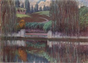 WOLF FERRARI Teodoro 1876-1945,Paesaggio lacustre con alberi,1914,Bertolami Fine Arts IT 2024-12-05