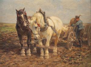 WOLF Georg 1882-1962,Farmer with two horses in the field,Hargesheimer Kunstauktionen DE 2022-09-07
