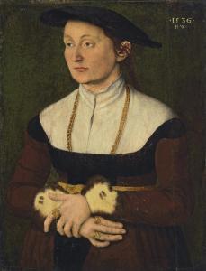 WOLF Hans 1511-1539,Portrait of a lady, half-length, in a red dress wi,1536,Christie's GB 2009-12-08