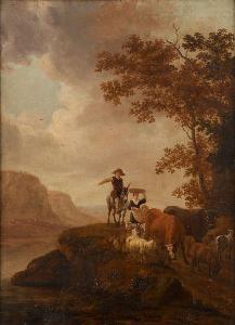 WOLFAERTS Jan Baptist 1625-1687,La conduite du troupeau au bord de la rivière,Horta BE 2020-01-20