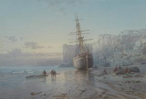 WOLFE George 1834-1890,A beached sailing vessel at sunset,Rosebery's GB 2023-07-19