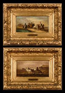 WOLFRAM Joseph 1860-1873,Zwei Szenen mit Reitern und Kutschen,Wendl DE 2020-10-22