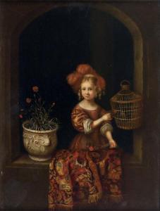 WOLFSEN Aleijda 1648-1690,Jeune fille et son serin dans l'embrasure d'une fe,Ferri FR 2013-12-04
