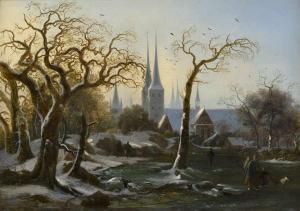 WOLPERDING Friedrich Ernst,Winterlandschaft mit Blick auf Lübeck,1858,Galerie Bassenge 2020-06-03