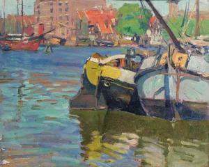 WOLTER Hendrik Jan 1873-1952,Boats in an Amsterdam canal,Christie's GB 1998-06-09