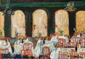 WOLVENS Henri Victor 1896-1977,Le restaurant aux rideaux,De Vuyst BE 2024-03-02