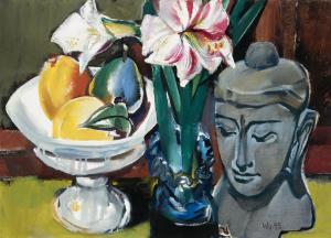 WOMACKA Walter 1925-2010,o.T. (Stilleben mit Buddhakopf),1995,Lehr Irene DE 2025-05-03