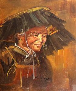WONG LEO K.K 1932,Portrait of a figure wearing a head dress,Bellmans Fine Art Auctioneers 2017-07-11