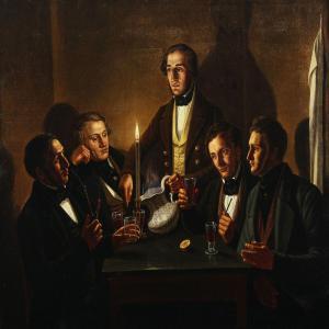 WONRATH HOLM Hans 1810-1899,Five men having a drink,1847,Bruun Rasmussen DK 2013-11-11