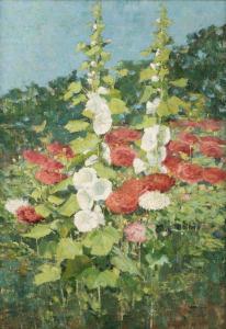 WOOD GEORGE ALBERT 1845-1910,Still life with white hollyhocks and dark pink ,John Moran Auctioneers 2016-11-15
