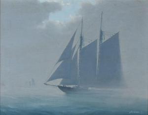 WOOD Hunter 1908-1948,Maritime Scene Depicting a Sailboat Emerging from ,Burchard US 2018-08-19