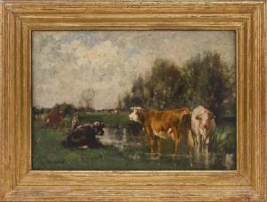 WOOD Ogden 1851-1912,Cattle grazing by a river,Eldred's US 2019-11-22