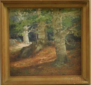 WOOD Ogden 1851-1912,Sundappled Landscape with Three Large Trees.,1901,Skinner US 2011-11-16