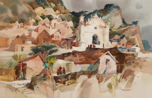 WOOD Robert Earle,A rugged Mexican town scene with figures,John Moran Auctioneers 2022-08-23
