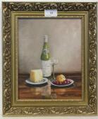 WOOD T,Still life - Hock glass, wine bottle, cheese and cherries etc.,1886,Dickins GB 2010-01-08