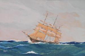 WOOD Worden G 1880-1943,Three Masted Ship at Sea,Rachel Davis US 2021-12-04