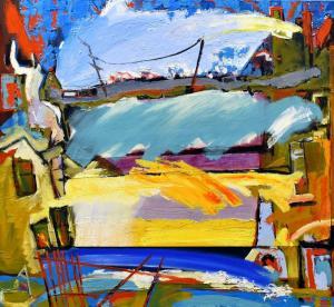 WOODFORD Paul,colourful semi-abstract town scene with houses,Rogers Jones & Co GB 2017-05-13