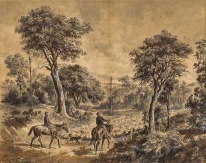 WOODHOUSE Herbert J 1855-1920,Bushman Herding Sheep,1882,Mossgreen AU 2017-10-29