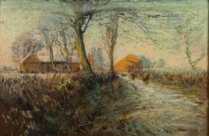 WOODS Albert 1871-1944,Cattle on a rural with farm buildings in the dista,Capes Dunn GB 2022-03-22