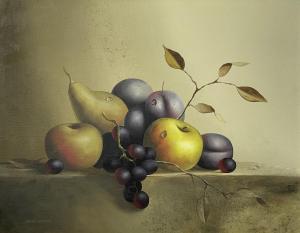 WOODS Mike 1967,Pears, Apples and Plums Still-Life,David Lay GB 2023-07-30