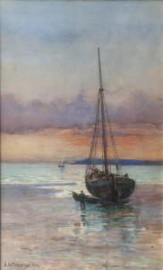 WOODS Rex Norman 1903,A beached fishing boat at sunset,Halls GB 2008-06-25