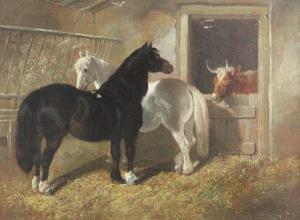 WOOLLETT Henry A 1857-1873,Stable interior with horses and cow,Gorringes GB 2014-05-14