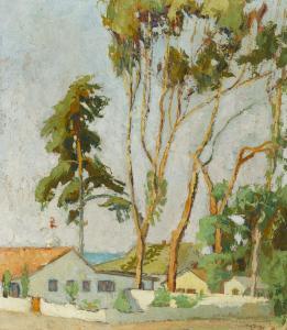 WOOLLEY VIRGINIA 1884-1971,Coastal eucalyptus with houses,1929,John Moran Auctioneers US 2019-11-03