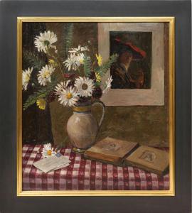 WOOLLEY VIRGINIA,Still Life (Flowers and Photo Album on Checkered T,Clars Auction Gallery 2019-12-14