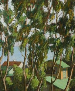 WOOLLEY VIRGINIA 1884-1971,Trees and houses in a coastal landscape,John Moran Auctioneers 2020-04-21
