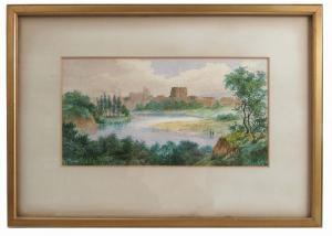 WOOLNOTH Alfred,landscape with figures by a lake and buildings bey,Serrell Philip 2019-01-10