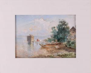 WOPFNER Josef 1843-1927,boats and figures on a lake shore,Dawson's Auctioneers GB 2022-09-29