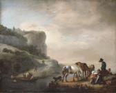 WOUWERMAN Philips 1619-1668,A river landscape with peasants and horses on the ,Christie's 2006-04-28