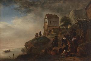 WOUWERMAN Philips 1619-1668,Fishermen displaying their catch on a rocky coast,Christie's 2024-01-31
