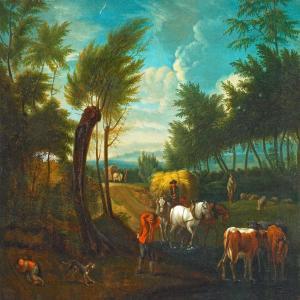 WOUWERMAN Philips 1619-1668,Landscape with peasants and wagons,Bruun Rasmussen DK 2008-08-12